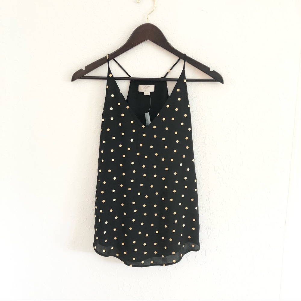 LOFT Gold Polka Dot Tank Top Blouse